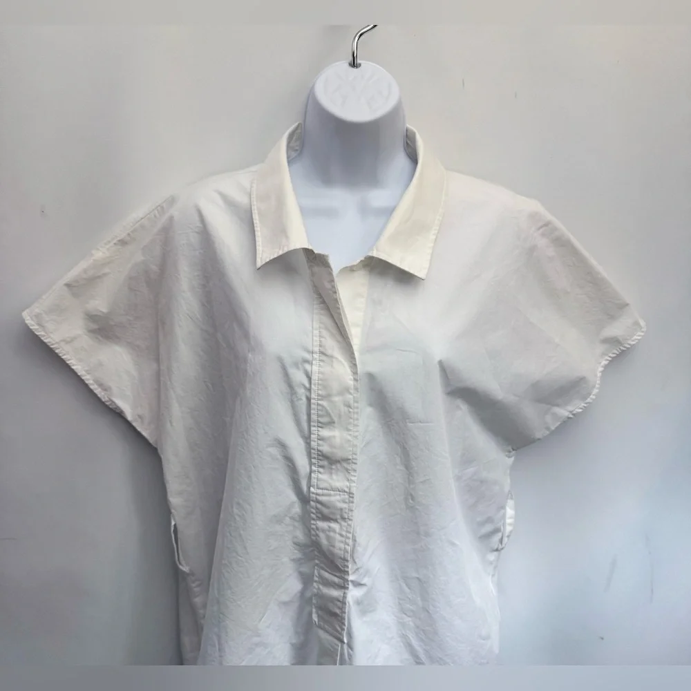 COS A-Line Mini Shirt Dress Women M White Minimalist 1/4 Button Up Cotton Summer - Picture 10 of 14